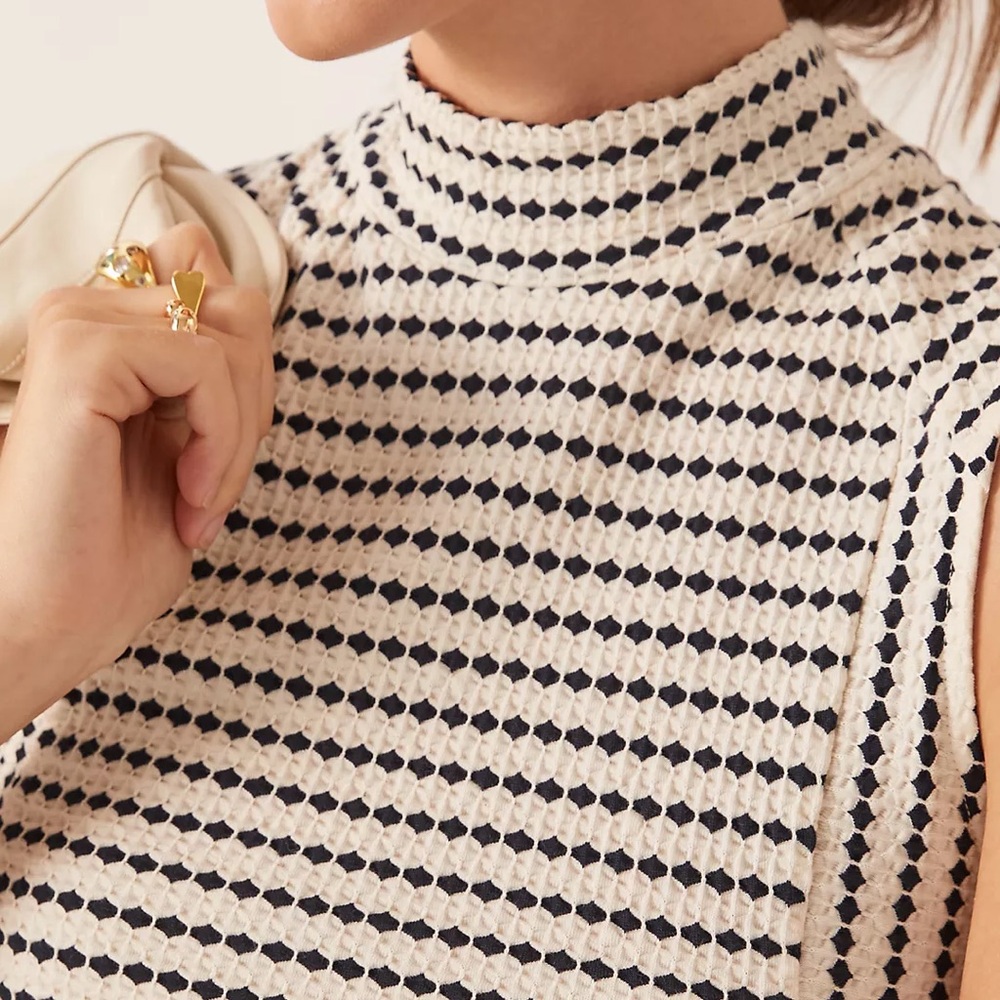 Anthropologie Maeve Textured Stripe Mock Neck Tee - Picture 4 of 8